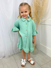 Girls Frill Shirt Dress - Mint