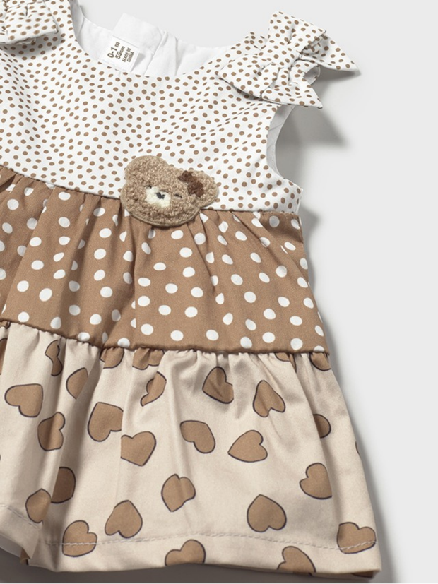 Mayoral Baby Girl Tiered Patterned Teddy Dress - Brown