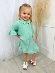 Girls Frill Shirt Dress - Mint