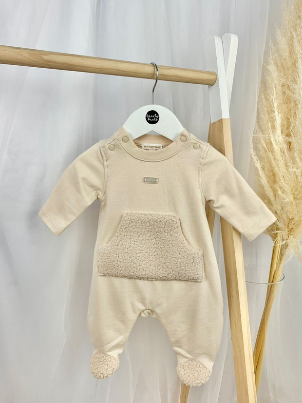 Mintini Beige Babygrow With Fleece Pocket