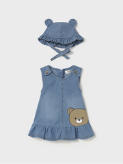 Mayoral Baby Girl Denim Bear Dress & Sun Hat