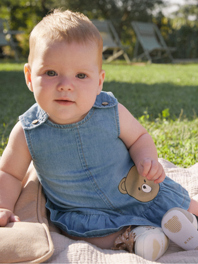 Mayoral Baby Girl Denim Bear Dress & Sun Hat