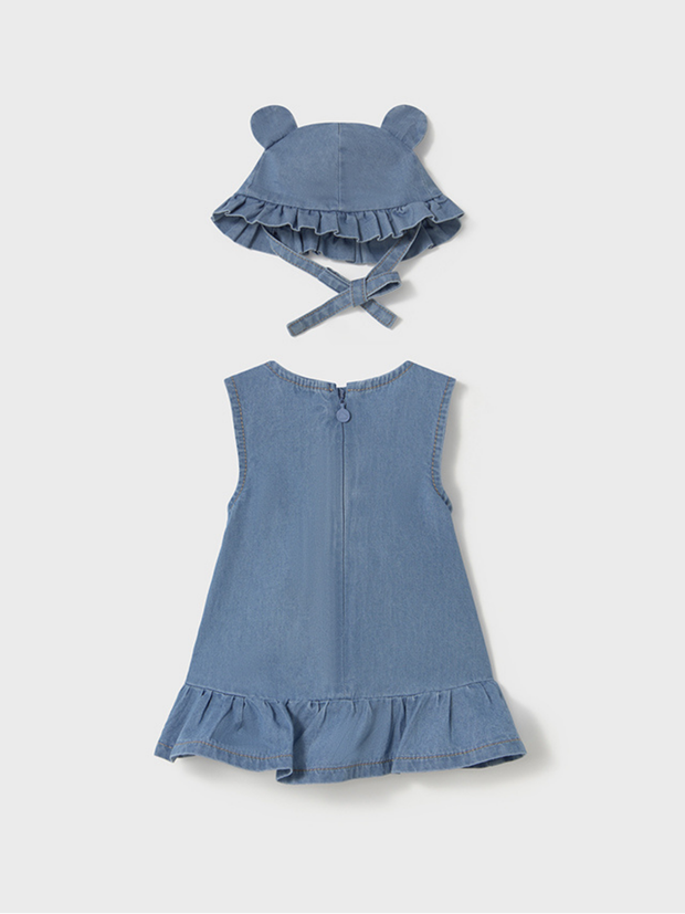 Mayoral Baby Girl Denim Bear Dress & Sun Hat