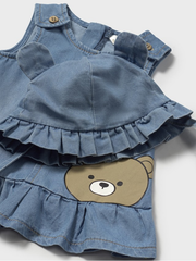 Mayoral Baby Girl Denim Bear Dress & Sun Hat