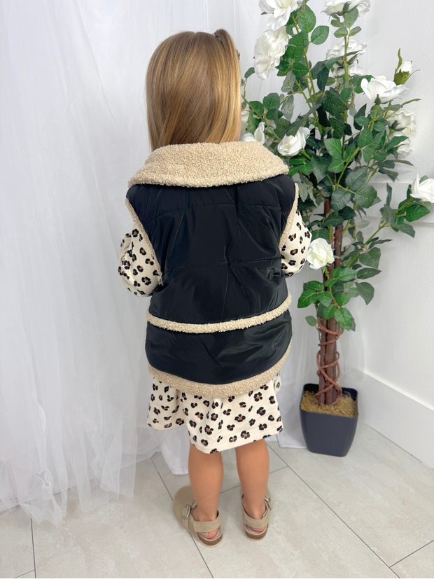 Mayoral Junior Girl Black & Cream Sherpa Gilet (3Y-8Y)