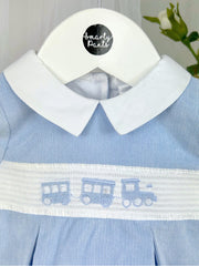 Deolinda Boys Blue Corduroy Smocked Romper (3M-18M)