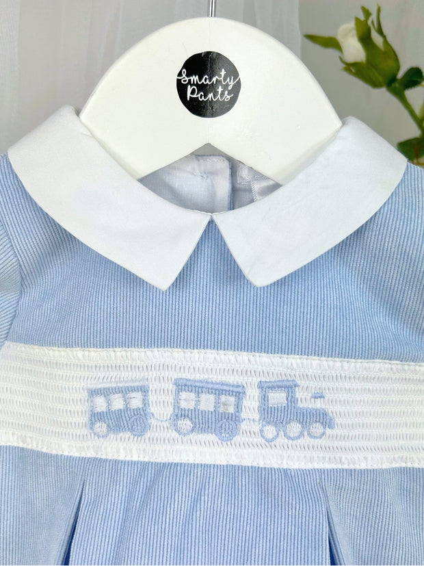 Deolinda Boys Blue Corduroy Smocked Romper (3M-18M)