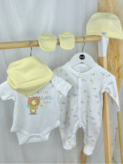 White Unisex Little Bees Babygrow 5 Piece Set