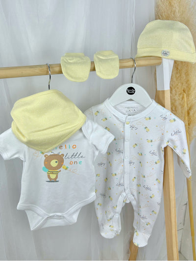 White Unisex Little Bees Babygrow 5 Piece Set