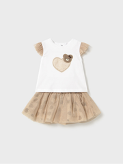 Mayoral Baby Girl Beige Heart Skirt & Top Set