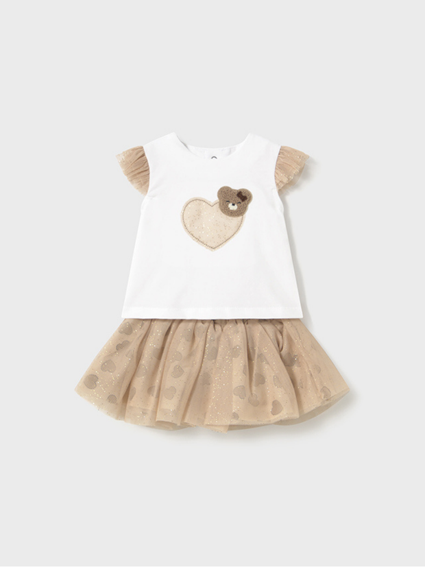 Mayoral Baby Girl Beige Heart Skirt & Top Set