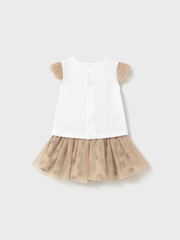 Mayoral Baby Girl Beige Heart Skirt & Top Set