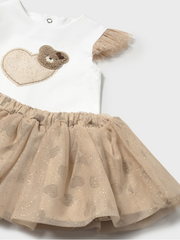 Mayoral Baby Girl Beige Heart Skirt & Top Set