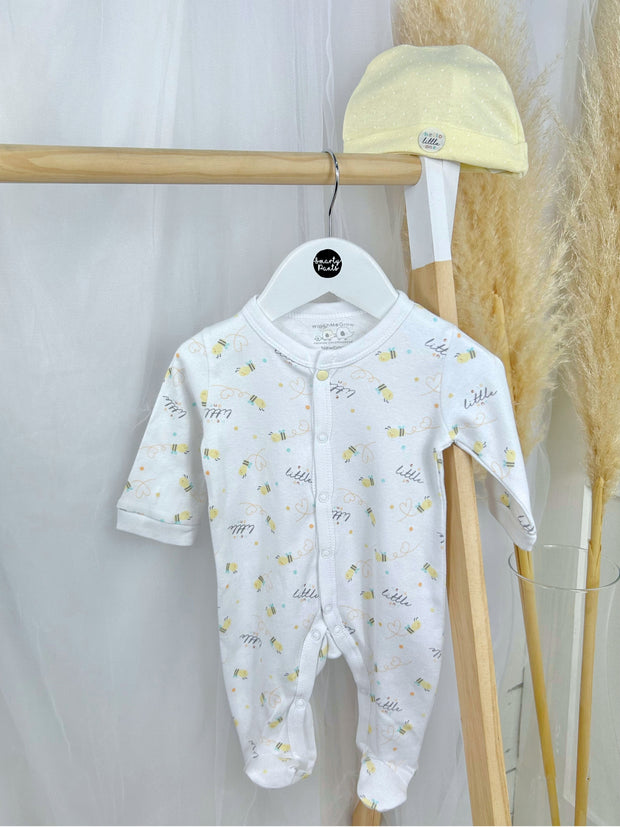 White Unisex Little Bees Babygrow 5 Piece Set