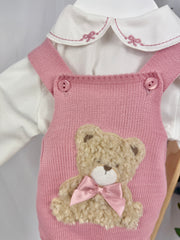 Pex Girls Bear Knitted Romper Set (0M - 12M) - Dusky Pink