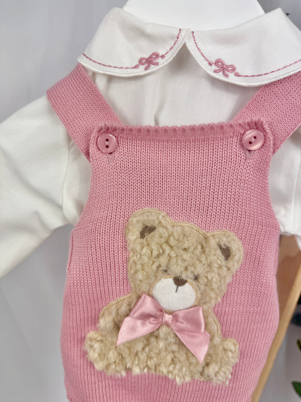Pex Girls Bear Knitted Romper Set (0M - 12M) - Dusky Pink