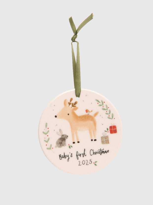'Babys First Christmas 2025' Reindeer Ceramic Ornament