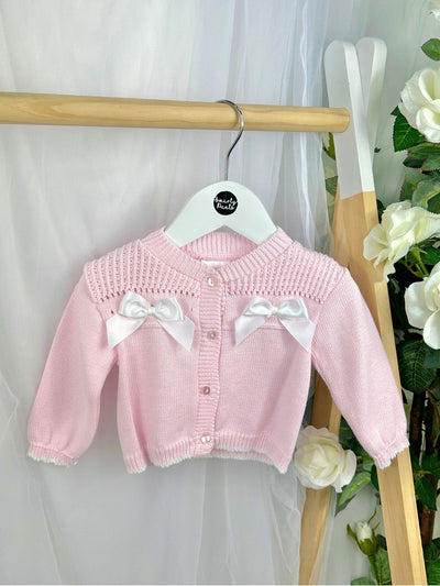 Baby Girl 'Emmy' Pink & White Bow Cardigan