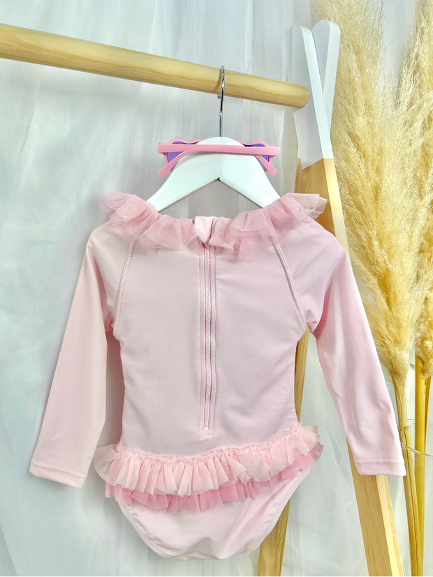 Caramelo Kids Long Sleeve Tulle Frill Swimsuit