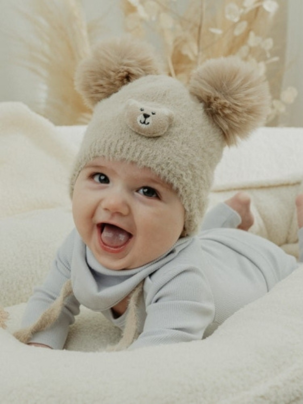 Eldar Teddy Motif Double Pom Pom Hat - 2 Colours