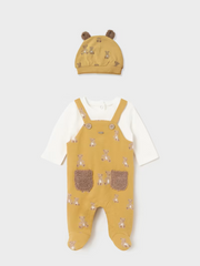 Mayoral Baby Boy Teddy Print Dungaree With Hat - 2 Colours