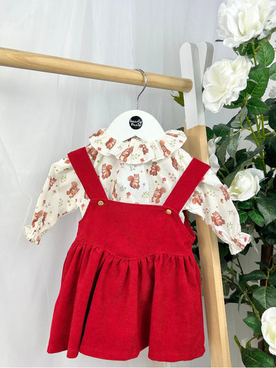 Girls Red Corduroy Pinafore Dress (3M-3Y)