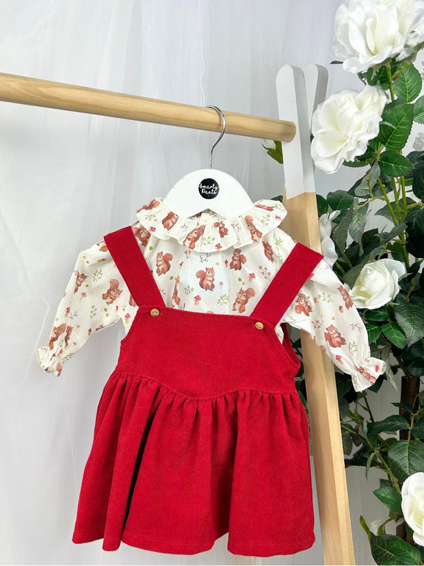 Girls Red Corduroy Pinafore Dress (3M-3Y)