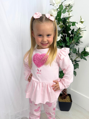 Mintini Girls Pink Floral Heart Legging Set (3M - 5Y)