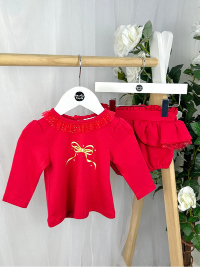 Mintini Baby Girls Red Bow Bloomers Outfit Set (3M - 2Y)