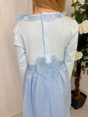Mintini Girls Blue Bow Frill Dress (3M - 5Y)