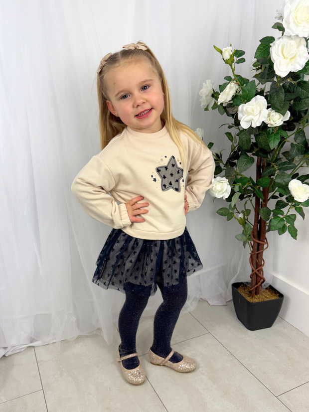 Mayoral Toddler Girl Cream & Navy Star Jumper Dress (12M-4Y)