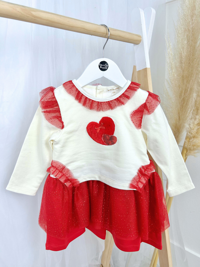 Mintini Toddler Girl Red & Ivory Dress