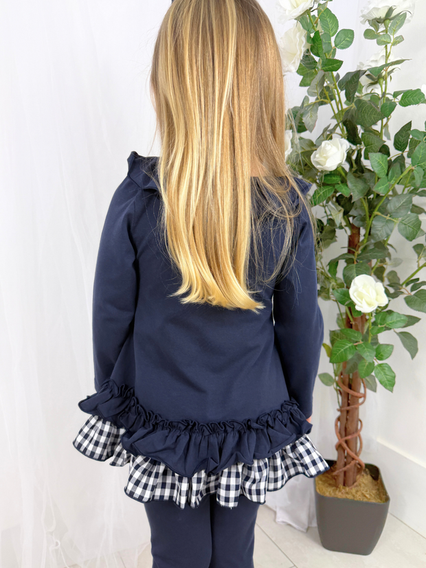 Girls 'Clara' Frill Checked Legging Set (18M - 8Y) - Navy
