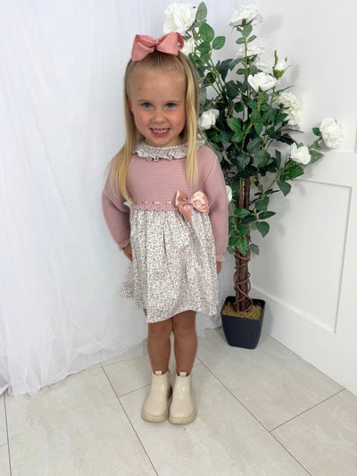 Baby Girls Pink Knitted Bow Dress (3M - 3Y)