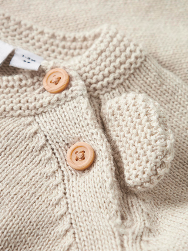 Name It Baby Boy Beige Knitted Bear Jumper  (0M-18M)