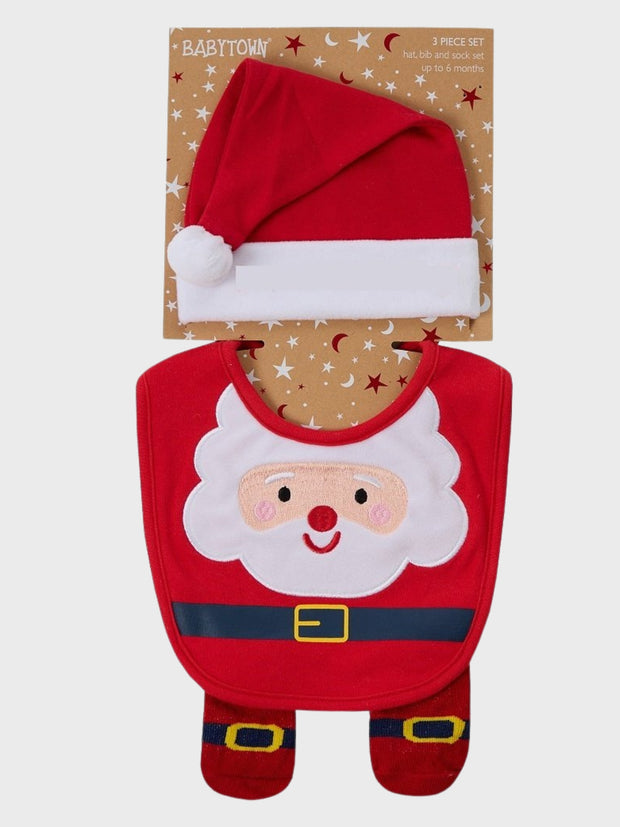 Christmas Santa Hat, Bibs & Socks Set (0-6M)