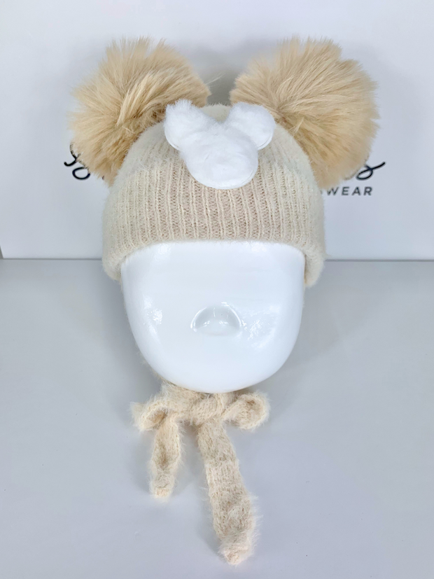 Fulvia Beige Double Pom Pom Hat