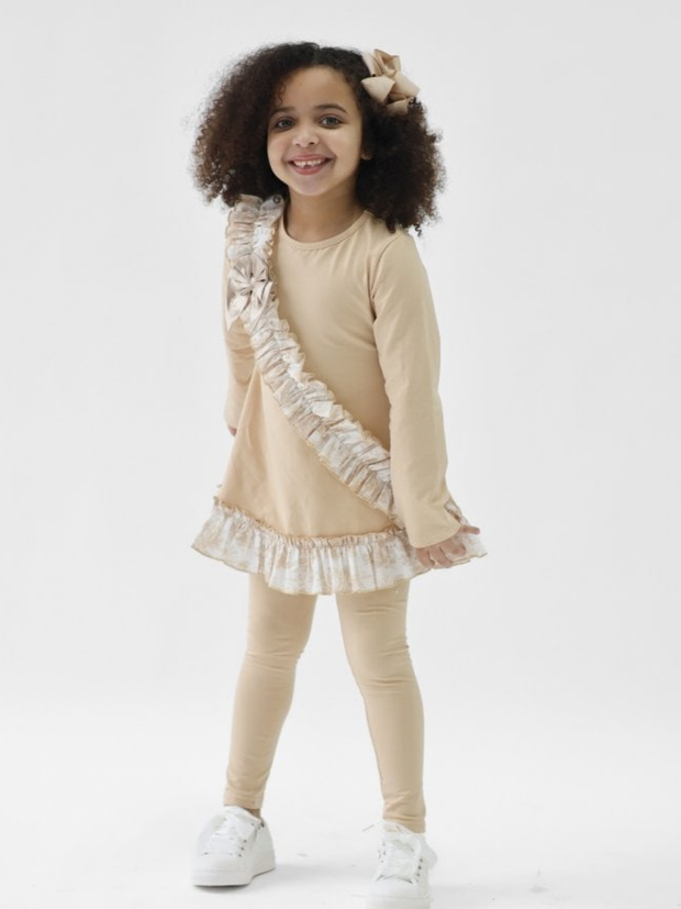 Girls 'Alba' Cross Ruffle Legging Set (18M - 8Y) - Beige