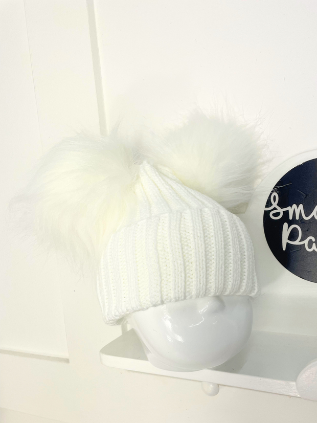 Double Pom White Knit Hat