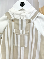 Caramelo Baby Boy Beige Stripe Dungaree Set