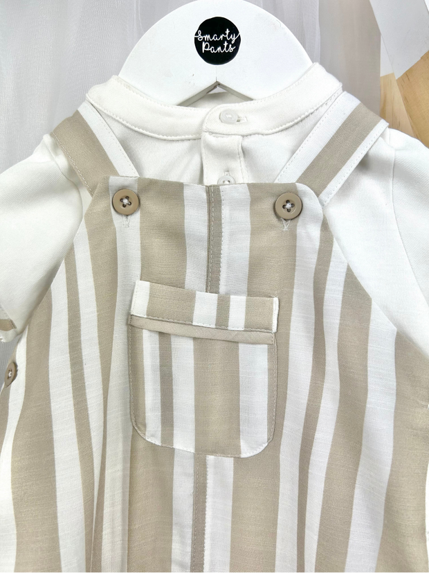 Caramelo Baby Boy Beige Stripe Dungaree Set