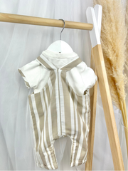 Caramelo Baby Boy Beige Stripe Dungaree Set