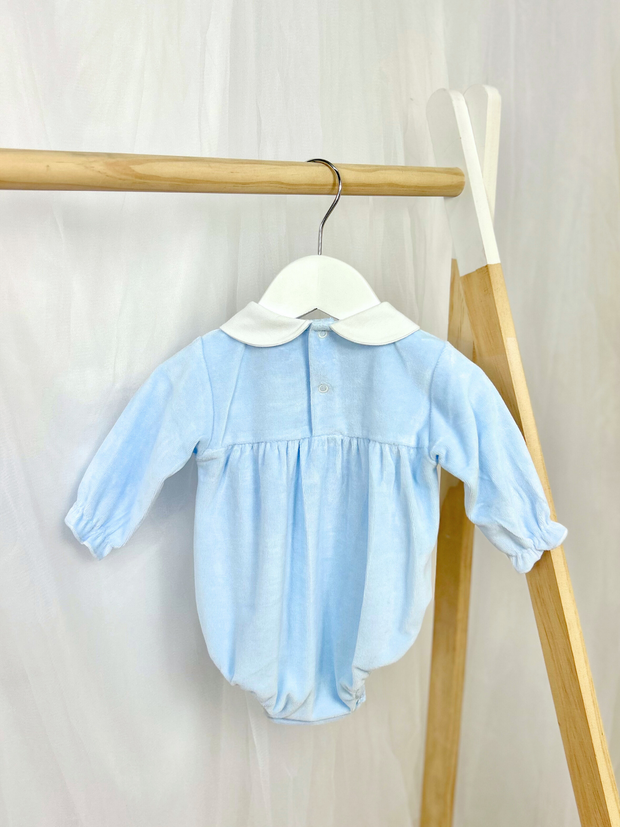 Blue Teddy Smocked Romper