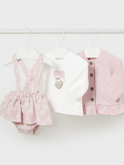 Mayoral Baby Girl Pink Hearts Dungaree Romper With Cardigan