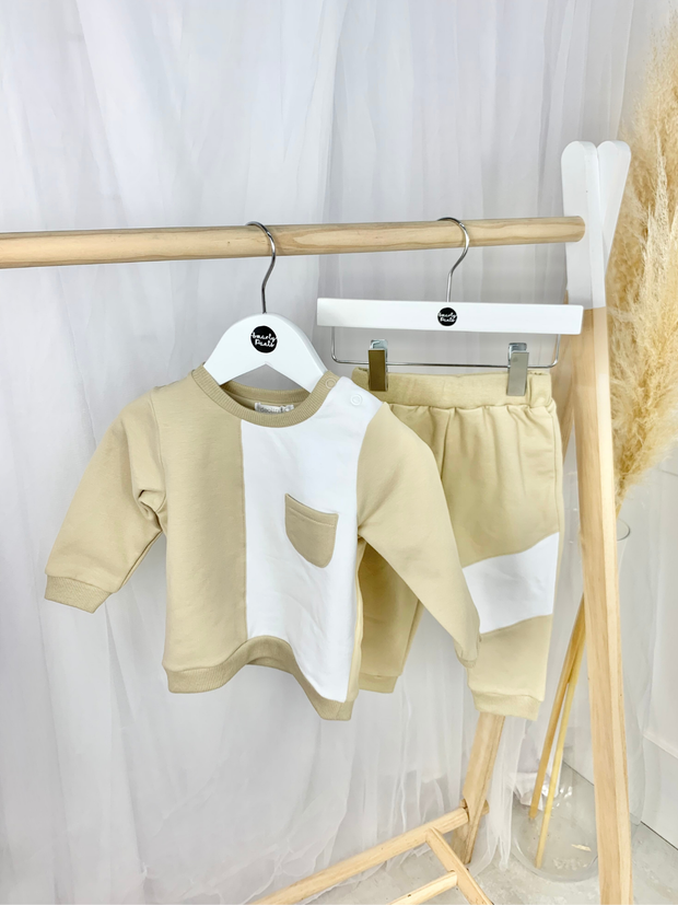 Toddler Boy Beige Tracksuit Set