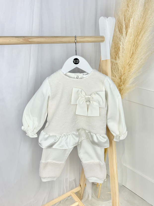 Toddler Girl Cream Bow Outfit Set