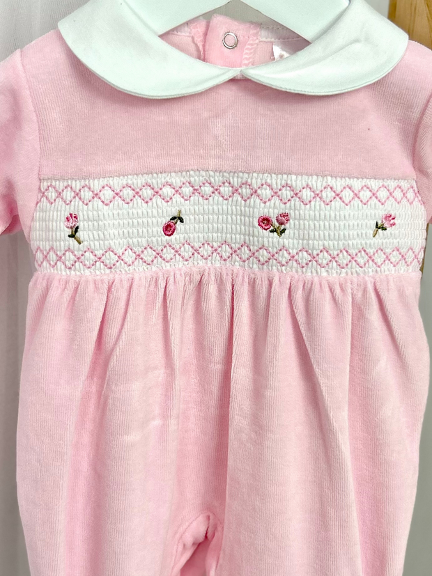 Pink Rose Smocked Babygrow