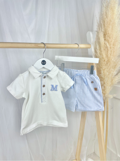 Mintini Toddler Boy Blue Stripe Top & Shorts Set