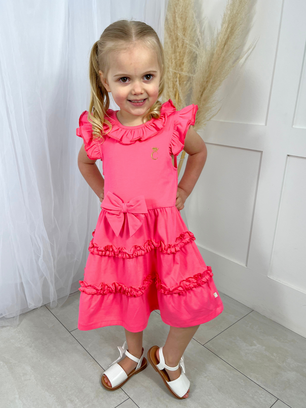 Caramelo Junior Girl Hot Pink Frill Dress With Bow