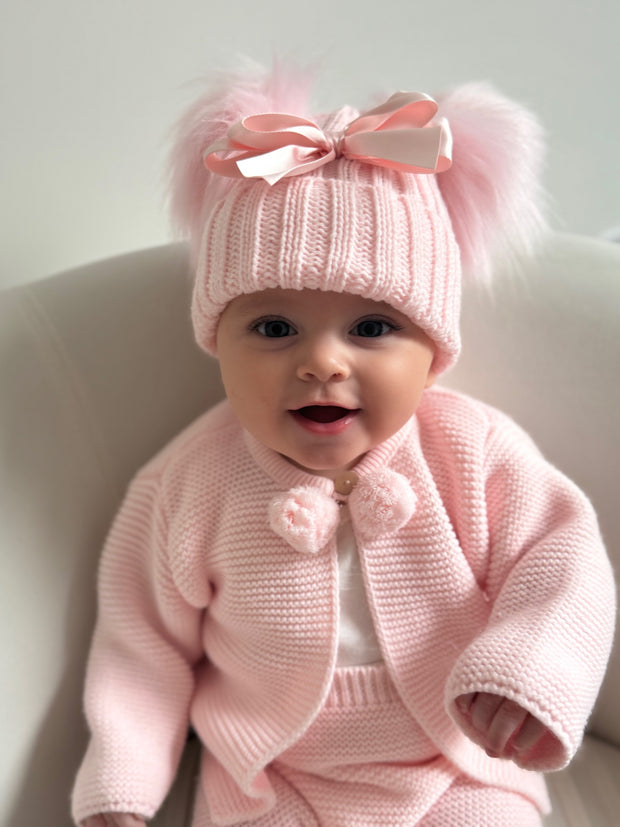 'Perfect Bow' Double Pom Pom Hat (6M - 2Y) - Pink